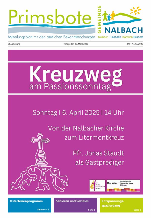 Primsbote Gemeinde Nalbach Titelblatt 13/2025