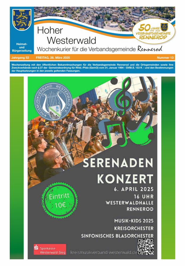 Hoher Westerwald - Wochenkurier für die Verbandsgemeinde Rennerod Titelblatt 13/2025