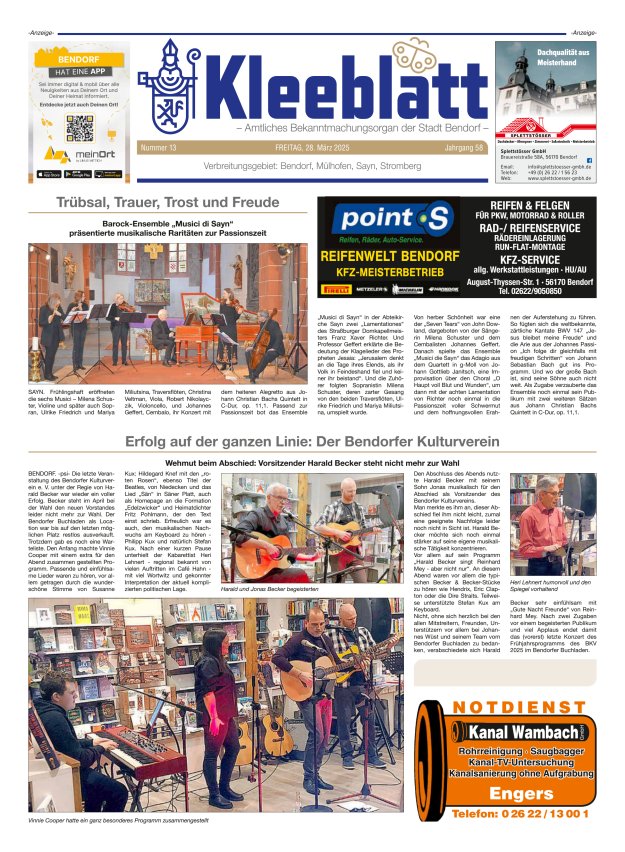 Kleeblatt - Amtliches Bekanntmachungsorgan der Stadt Bendorf Titelblatt 13/2025