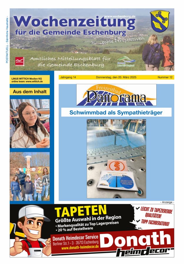 Wochenzeitung für die Gemeinde Eschenburg Titelblatt 12/2025