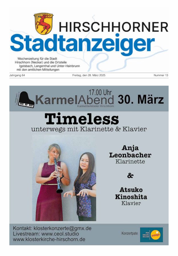 Hirschhorner Stadtanzeiger Titelblatt 13/2025