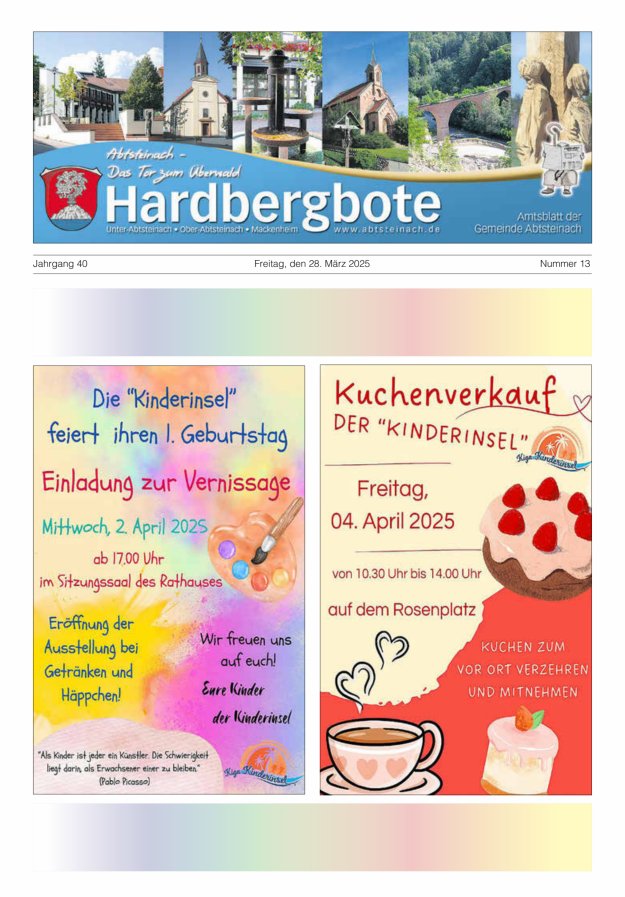 Hardbergbote - Mitteilungsblatt der Gemeinde Abtsteinach Titelblatt 13/2025