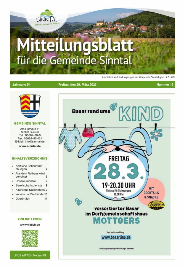 Mitteilungsblatt für die Gemeinde Sinntal Titelblatt 13/2025