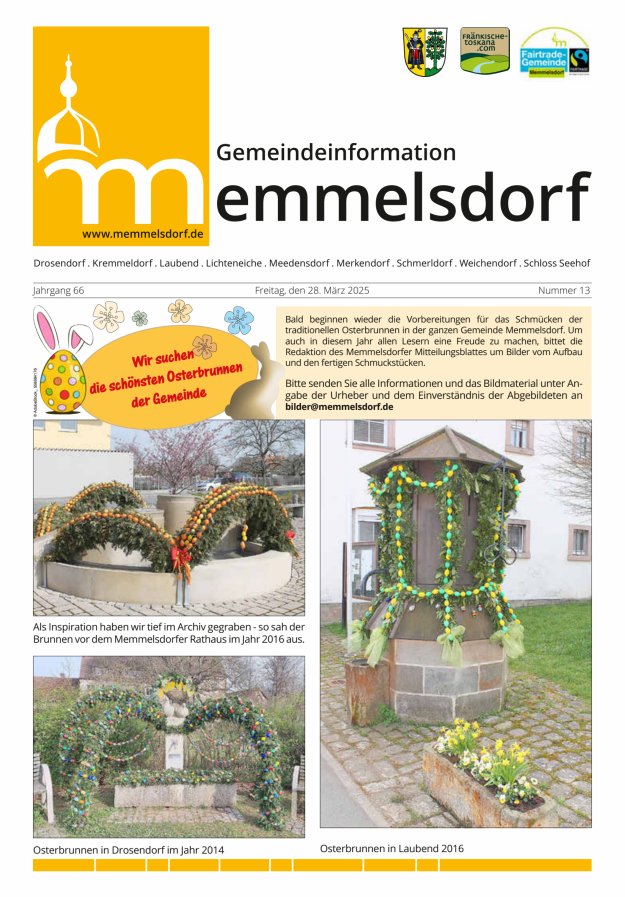 Mitteilungsblatt der Gemeinde Memmelsdorf Titelblatt 13/2025