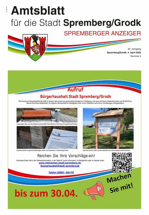Amtsblatt für die Stadt Spremberg/Grodk – Spremberger Anzeiger Titelblatt 04/2025