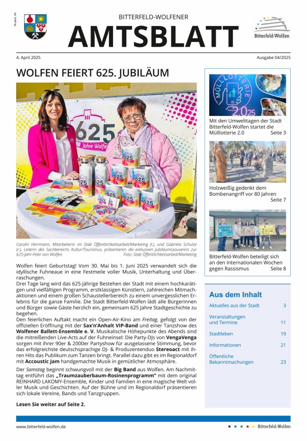 Bitterfeld-Wolfener Amtsblatt Titelblatt 04/2025