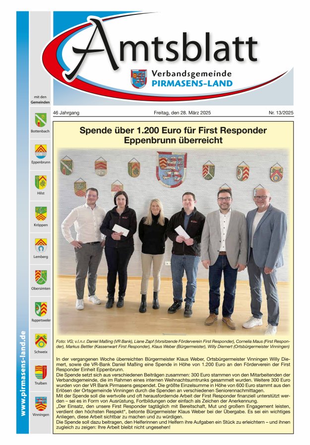 Amtsblatt VG Pirmasens-Land Titelblatt 13/2025