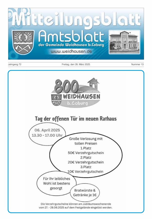 Mitteilungsblatt - Amtsblatt der Gemeinde Weidhausen b Coburg Titelblatt 13/2025
