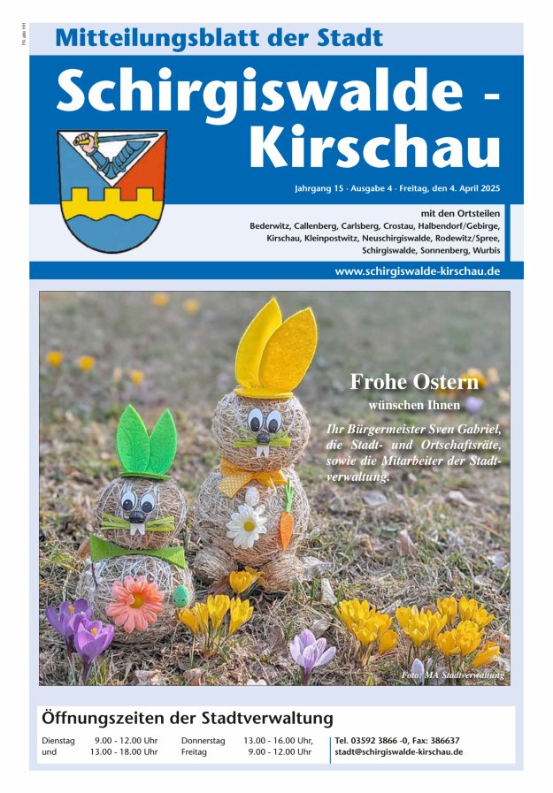 Amtliches Mitteilungsblatt der Stadt Schirgiswalde-Kirschau mit den Ortsteilen Titelblatt 04/2025