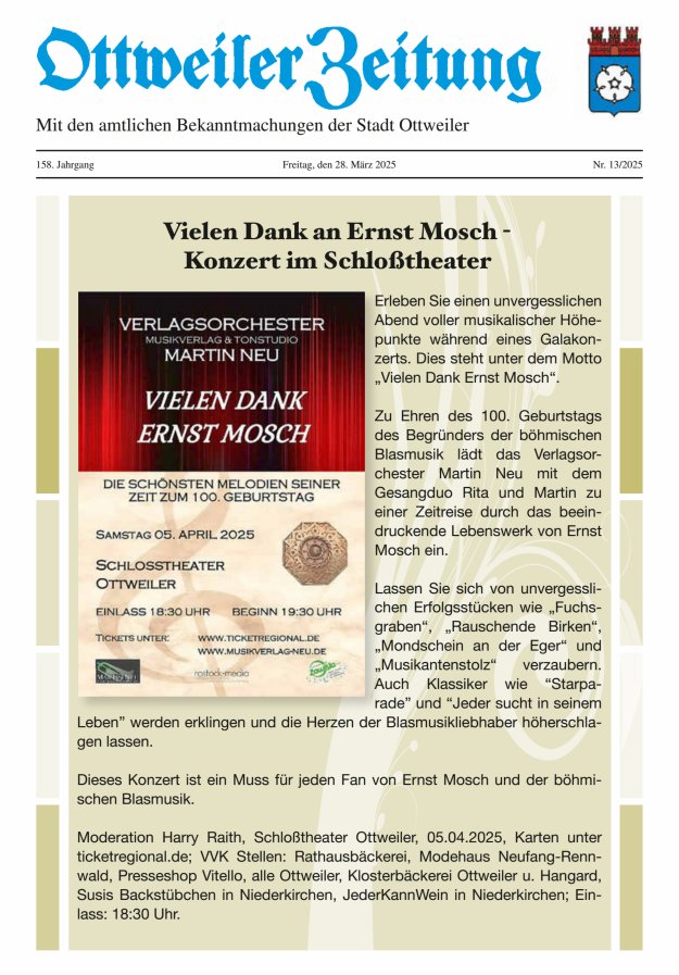 Ottweiler Zeitung Titelblatt 13/2025