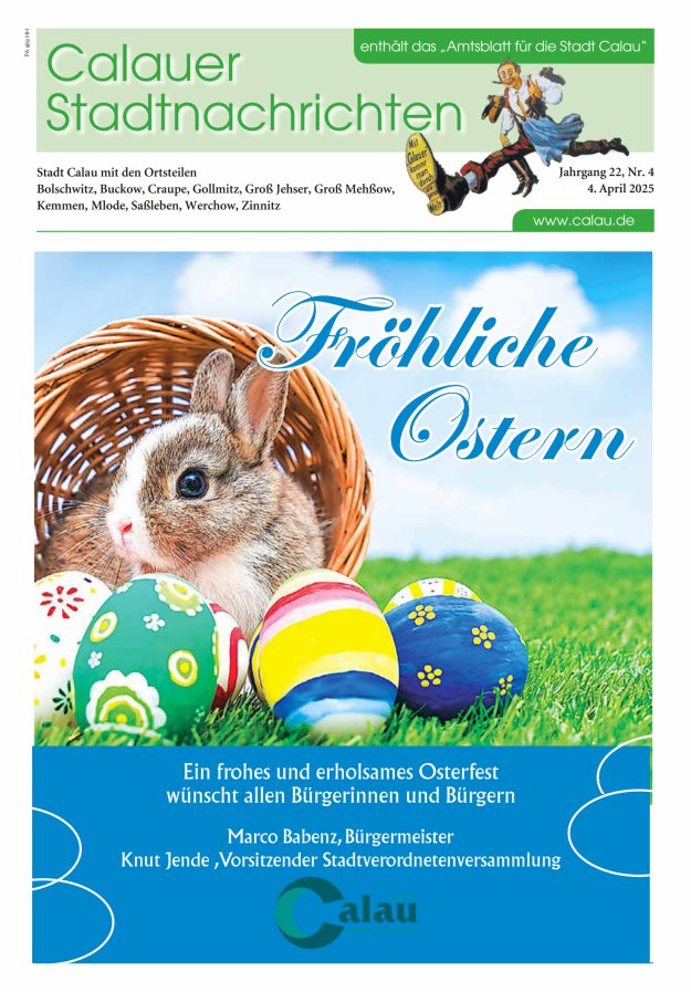 Calauer Stadtnachrichten  Titelblatt 04/2025