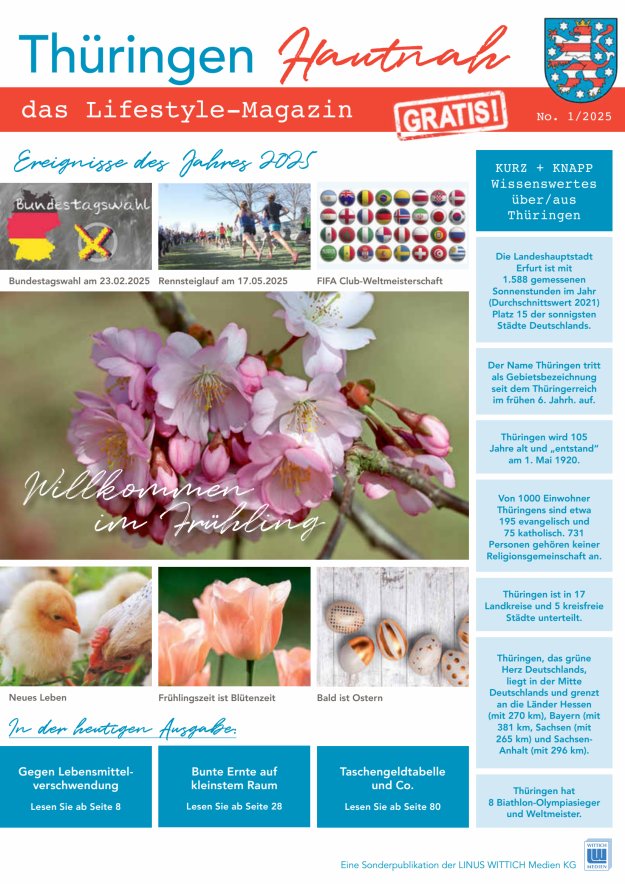 Thüringen Hautnah - Das Lifestyle-Magazin Titelblatt 01/2025