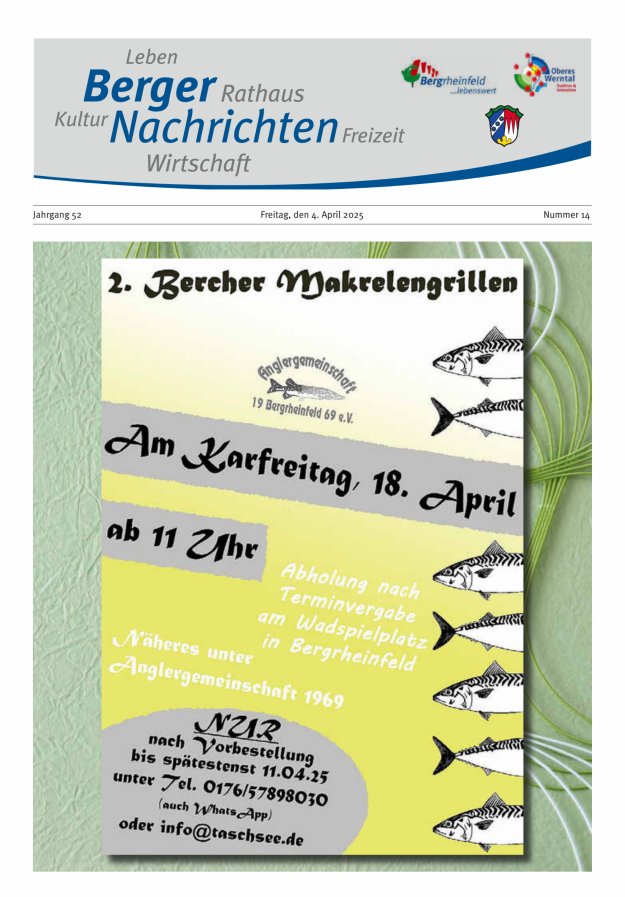 Berger Nachrichten, Bergrheinfeld Titelblatt 14/2025