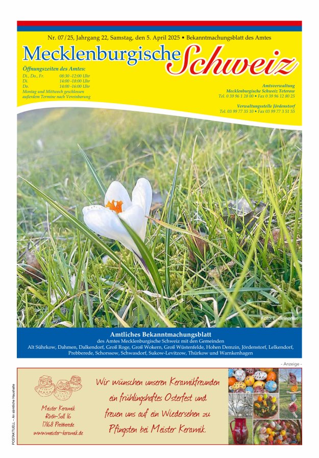 Bekanntmachungsblatt des Amtes Mecklenburgische Schweiz Titelblatt 07/2025