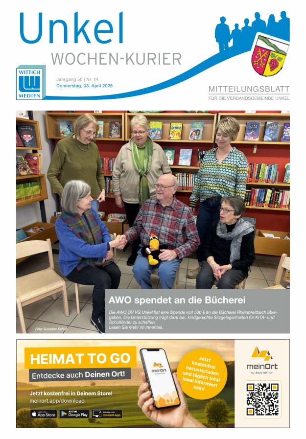 Wochen-Kurier Verbandsgemeinde Unkel Titelblatt 14/2025