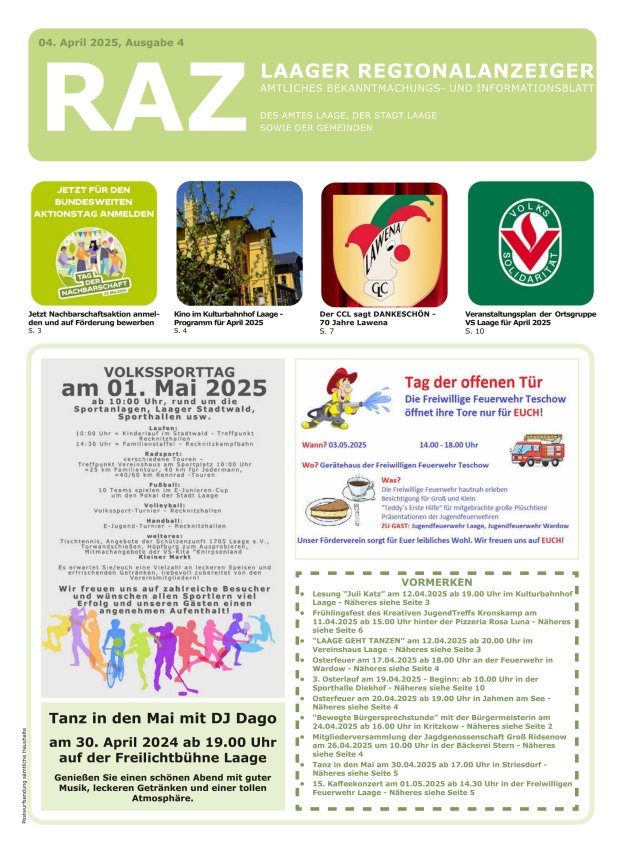 Laager Regionalanzeiger Titelblatt 04/2025