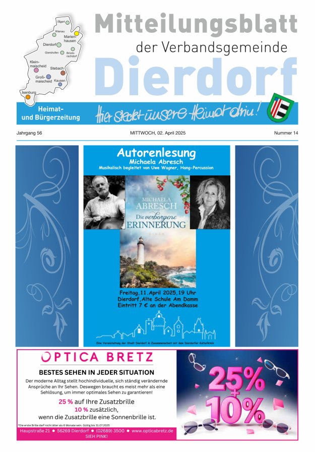 Mitteilungsblatt der Verbandsgemeinde Dierdorf Titelblatt 14/2025