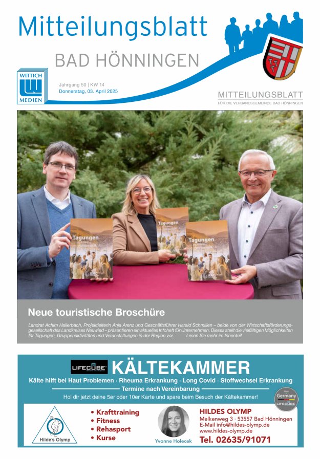 Mitteilungsblatt für den Bereich der Verbandsgemeinde Bad Hönningen Titelblatt 14/2025