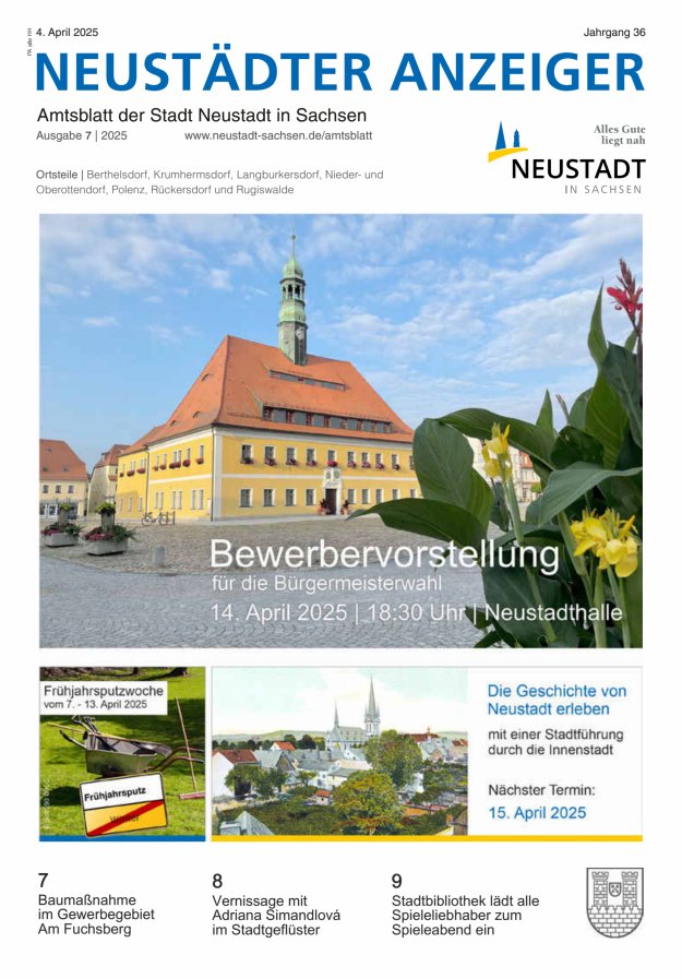 Neustädter Anzeiger - Amts- und Heimatblatt der Stadt Neustadt in Sachsen Titelblatt 07/2025