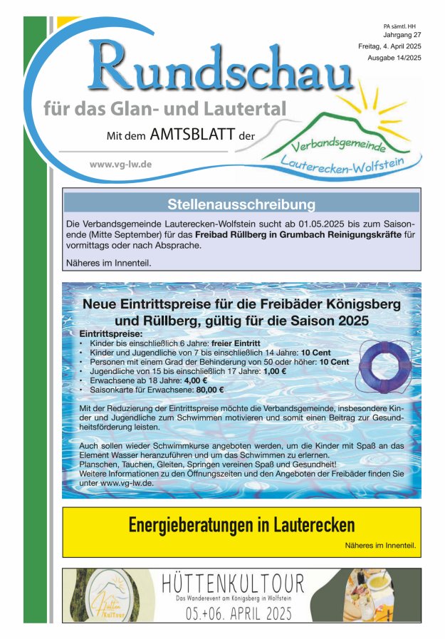 Rundschau für das Glan- und Lautertal Titelblatt 14/2025