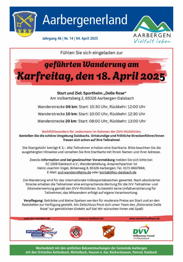 Aarbergenerland - Wochenblatt mit den amtlichen Bekanntmachungen Titelblatt 14/2025