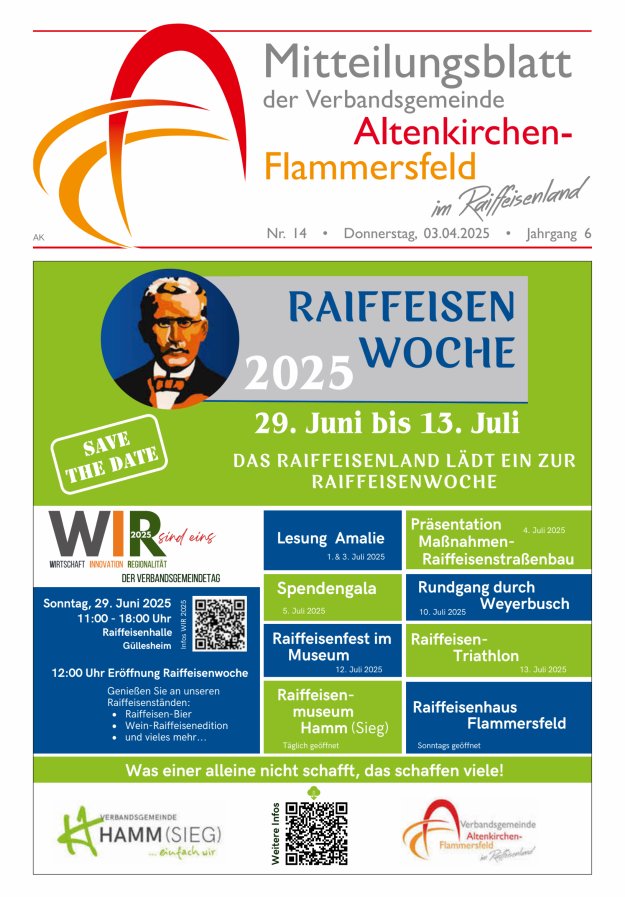 Mitteilungsblatt Verbandsgemeinde Altenkirchen-Flammersfeld Titelblatt 14/2025