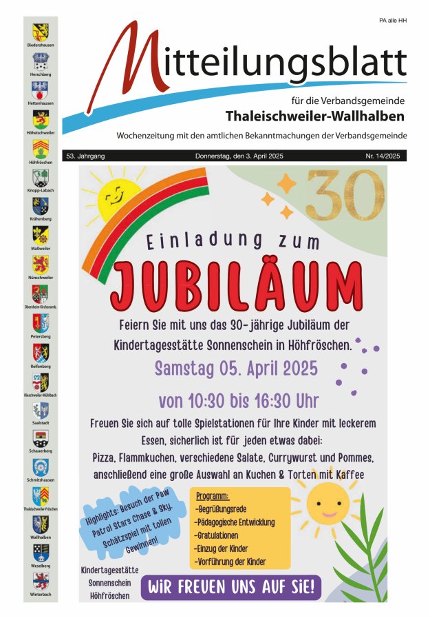 Mitteilungsblatt VG Thaleischweiler-Wallhalben Titelblatt 14/2025