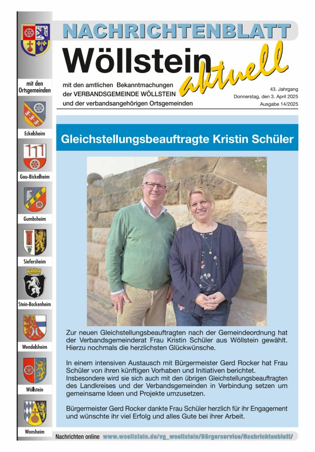 Nachrichtenblatt Wöllstein aktuell Titelblatt 14/2025