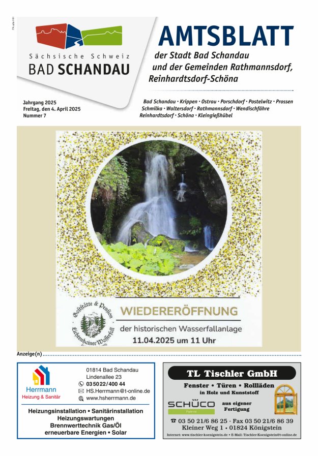 Amtsblatt der Stadt Bad Schandau und der Gemeinden Titelblatt 07/2025