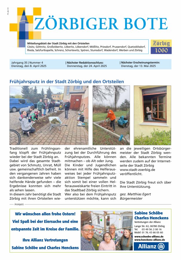 Zörbiger Bote – Mitteilungsblatt der Stadt Zörbig mit den Ortsteilen Titelblatt 04/2025