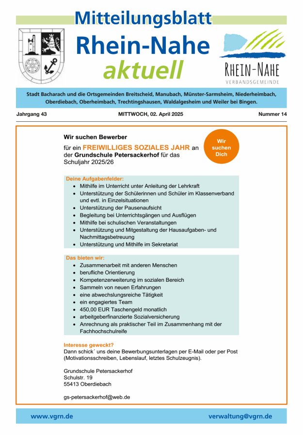 Rhein-Nahe aktuell Titelblatt 14/2025
