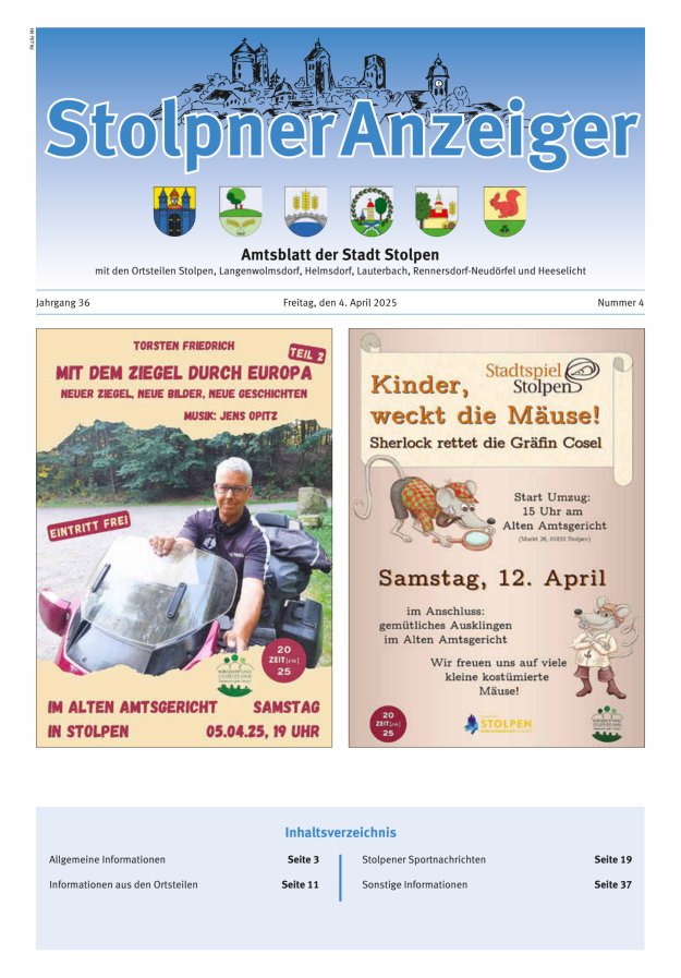 Stolpner Anzeiger - Amtsblatt der Stadt Stolpen mit den Ortsteilen Titelblatt 04/2025