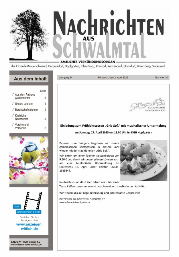 Nachrichten aus Schwalmtal Titelblatt 14/2025