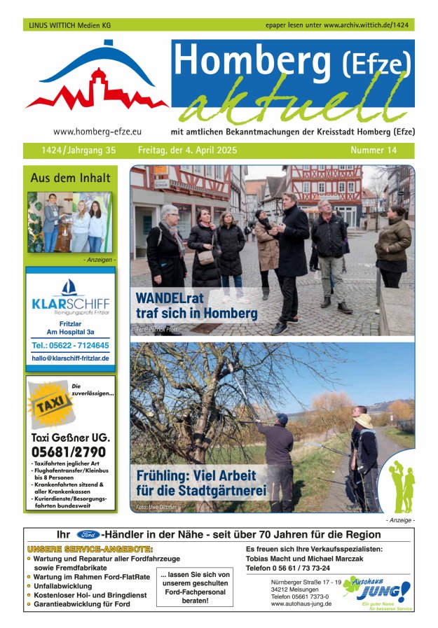Homberg Efze aktuell Titelblatt 14/2025