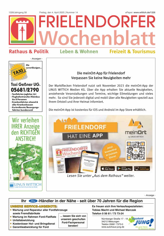 Frielendorfer Wochenblatt Titelblatt 14/2025