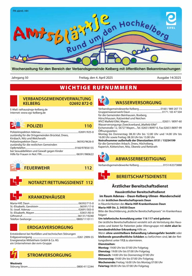 Amtsblättje - Rund um den Hochkelberg Titelblatt 14/2025