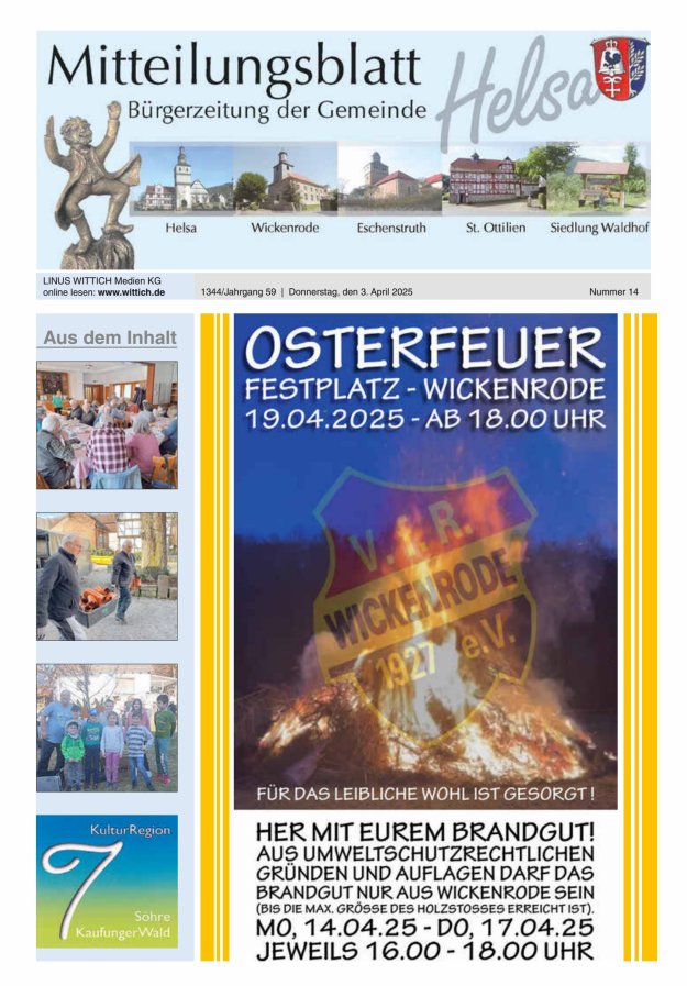 Mitteilungsblatt Helsa Titelblatt 14/2025
