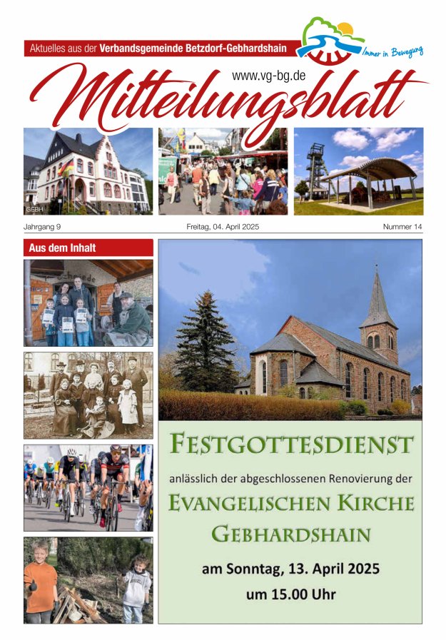 Aktuelles aus der VG Betzdorf-Gebhardshain Ausgabe Gebhardshain Titelblatt 14/2025