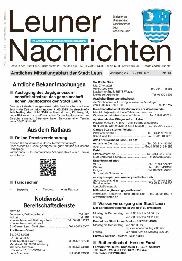Leuner Nachrichten Titelblatt 14/2025