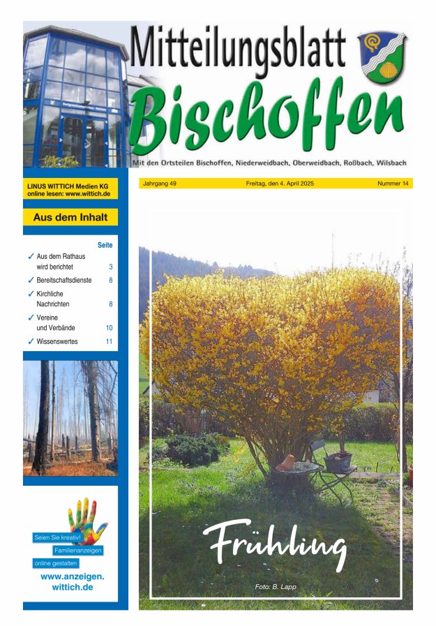 Mitteilungsblatt für die Gemeinde Bischoffen Titelblatt 14/2025