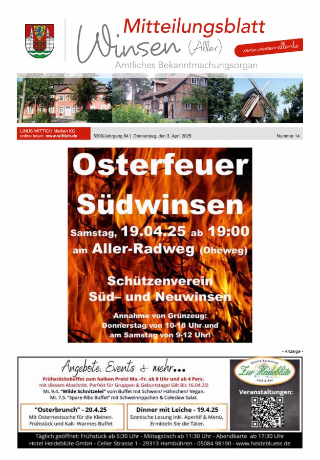 Mitteilungsblatt der Gemeinde Winsen Titelblatt 14/2025