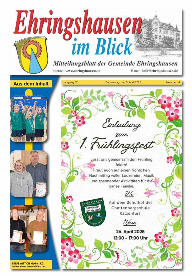 Mitteilungsblatt der Gemeinde Ehringshausen Titelblatt 14/2025