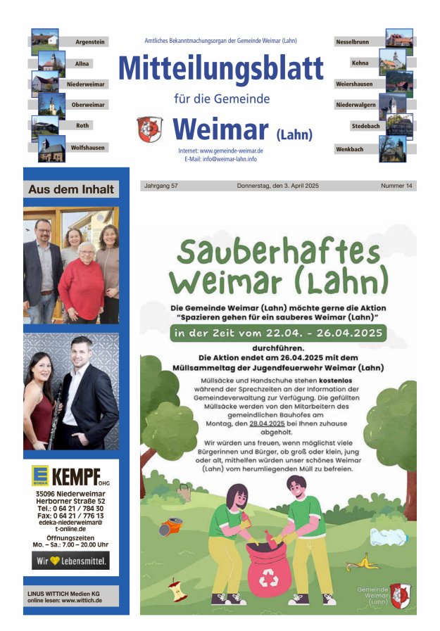 Mitteilungsblatt für die Gemeinde Weimar Titelblatt 14/2025