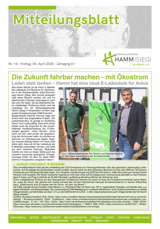 Mitteilungsblatt Hamm (Sieg) Titelblatt 14/2025