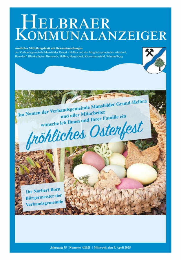 Helbraer Kommunalanzeiger – Amtliches Mitteilungsblatt mit Bekanntmachungen Titelblatt 04/2025