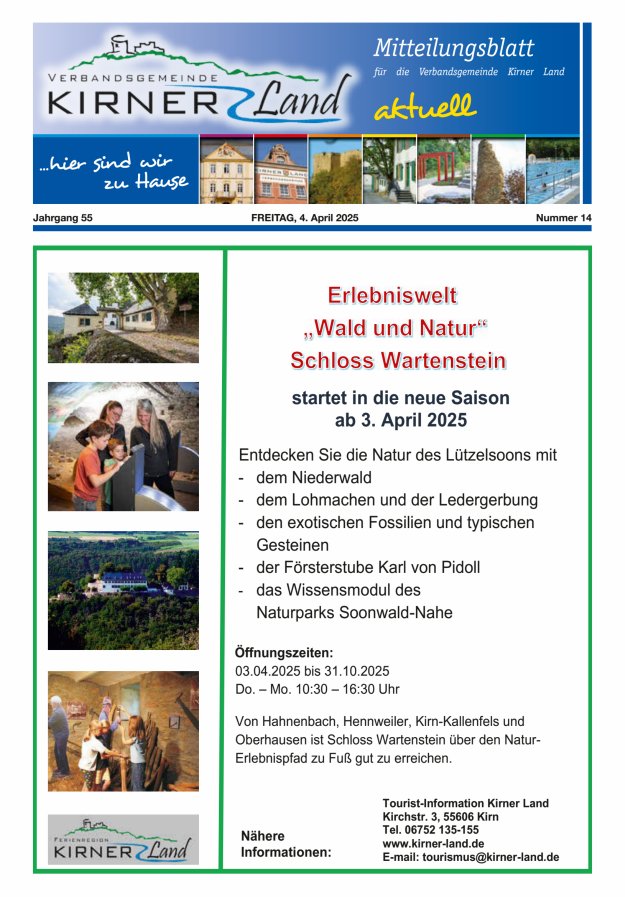 Mitteilungsblatt für den Bereich der Verbandsgemeinde Kirner Land Titelblatt 14/2025