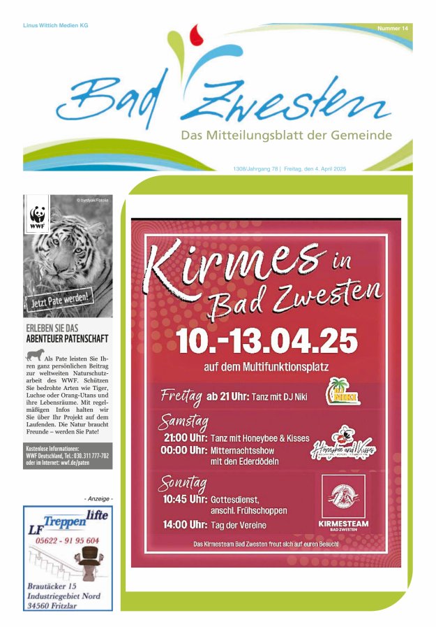 Heimatzeitung Bad Zwesten Titelblatt 14/2025