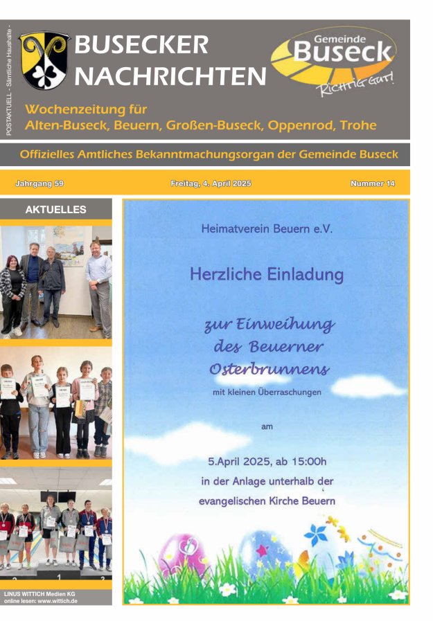 Busecker Nachrichten Titelblatt 14/2025