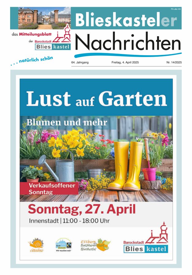 Blieskasteler Nachrichten  Titelblatt 14/2025
