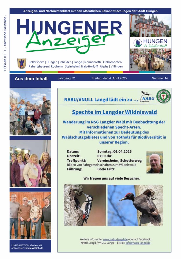 Anzeigen- und Nachrichtenblatt mit den öff  Bekanntmachungen der Stadt Hungen Titelblatt 14/2025